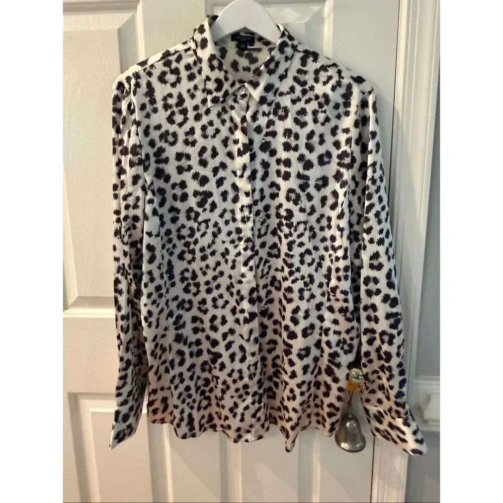 Ann Taylor Silk Leopard Print Button Down Shirt sz 16 EUC